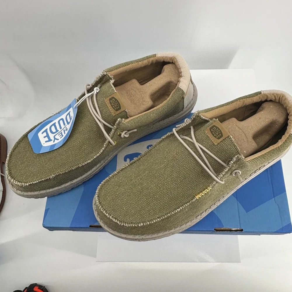 Hey Dude Wally Coastline Jute Olive Green Mens Slip On Loafers 40952-337 Size 13